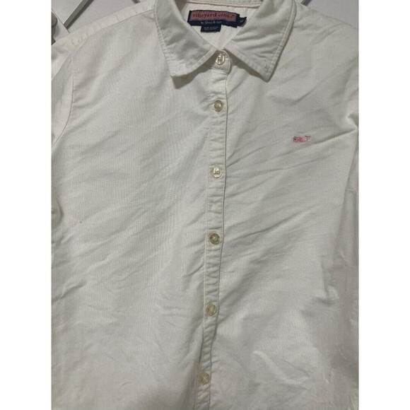 Vineyard Vines White Dress Shirt Button Down Pink Whale Shep Ian Size 10 Medium - Picture 3 of 9